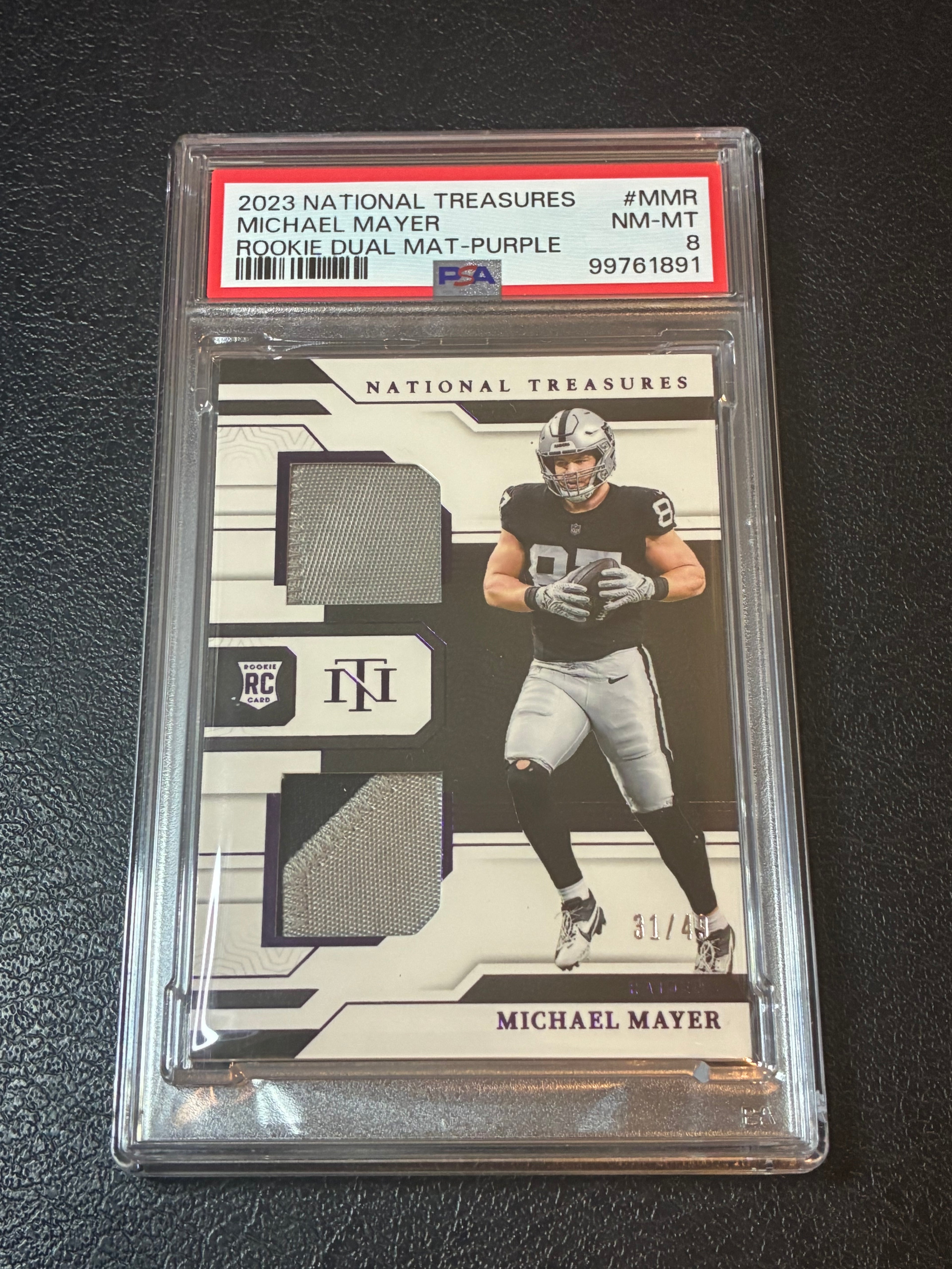 2023 National Treasures Michael Mayer Rookie Dual Mat-Purple /49 PSA 8 Pop 2🔥