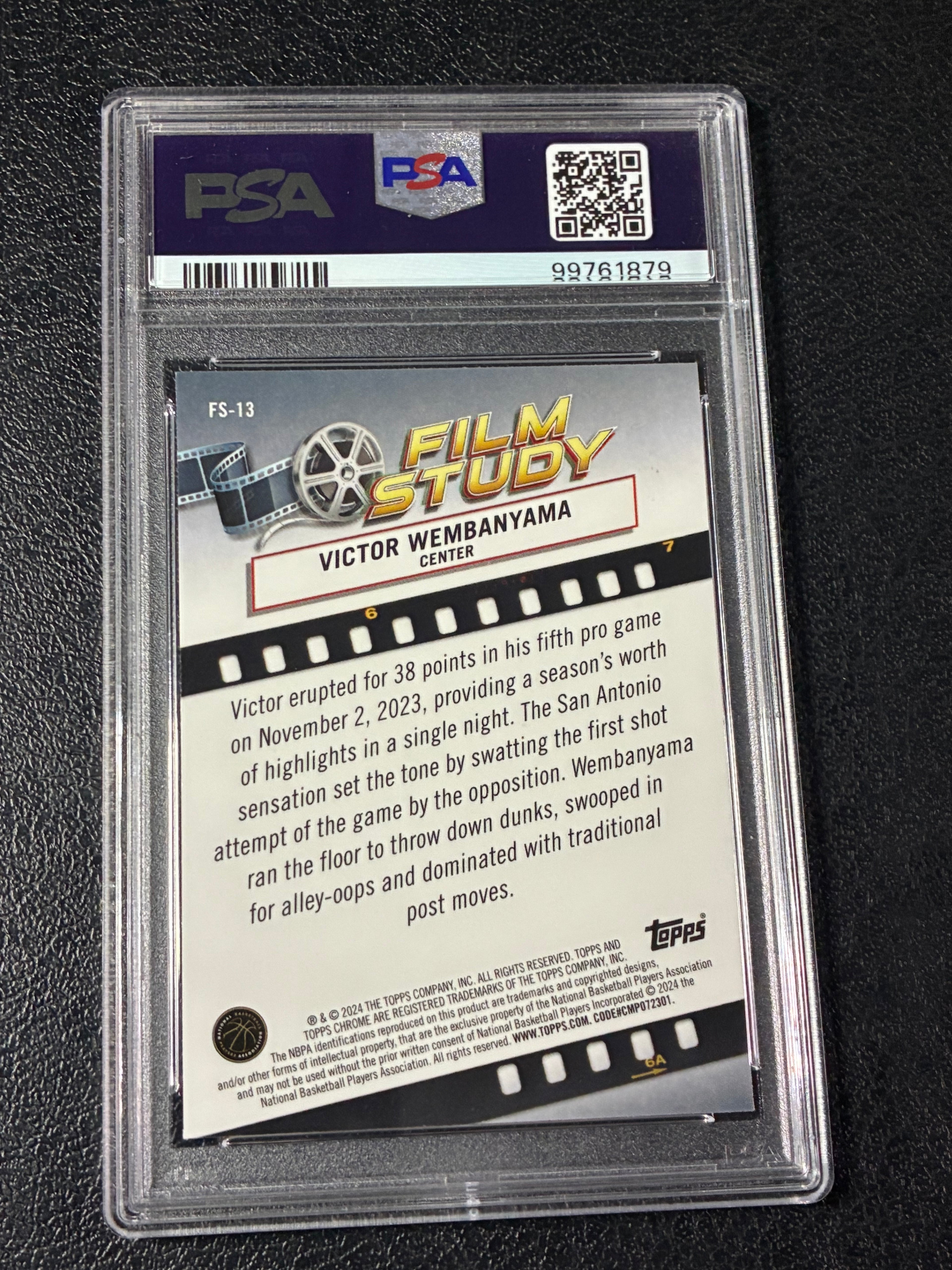 2023-24 Topps Chrome - Film Study Victor Wembanyama #FS-13 Blue Bk Ref PSA 9🔥✅