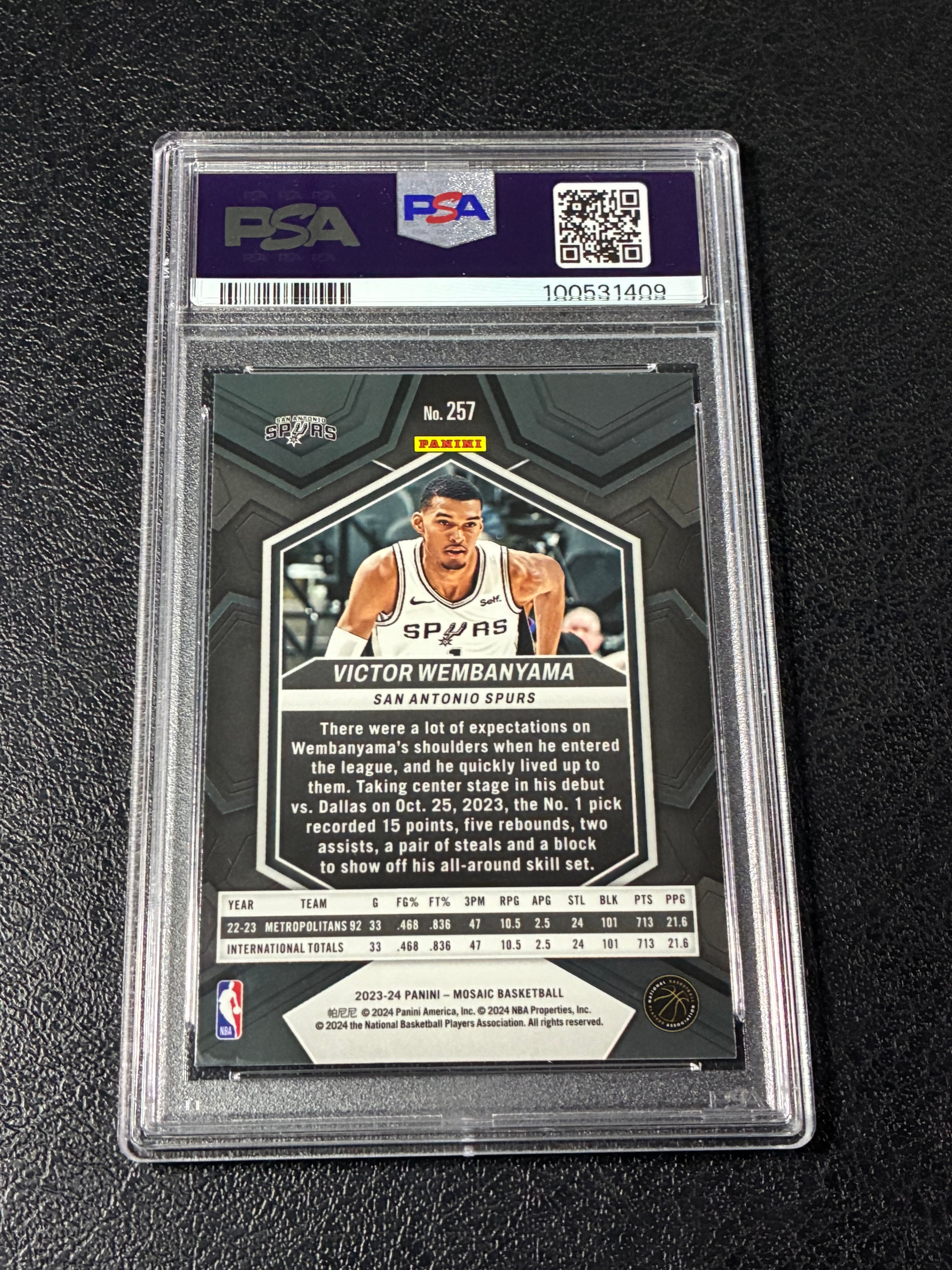 2023-24 Panini Mosaic - NBA Debut Victor Wembanyama #257 (RC) PSA 10🔥✅