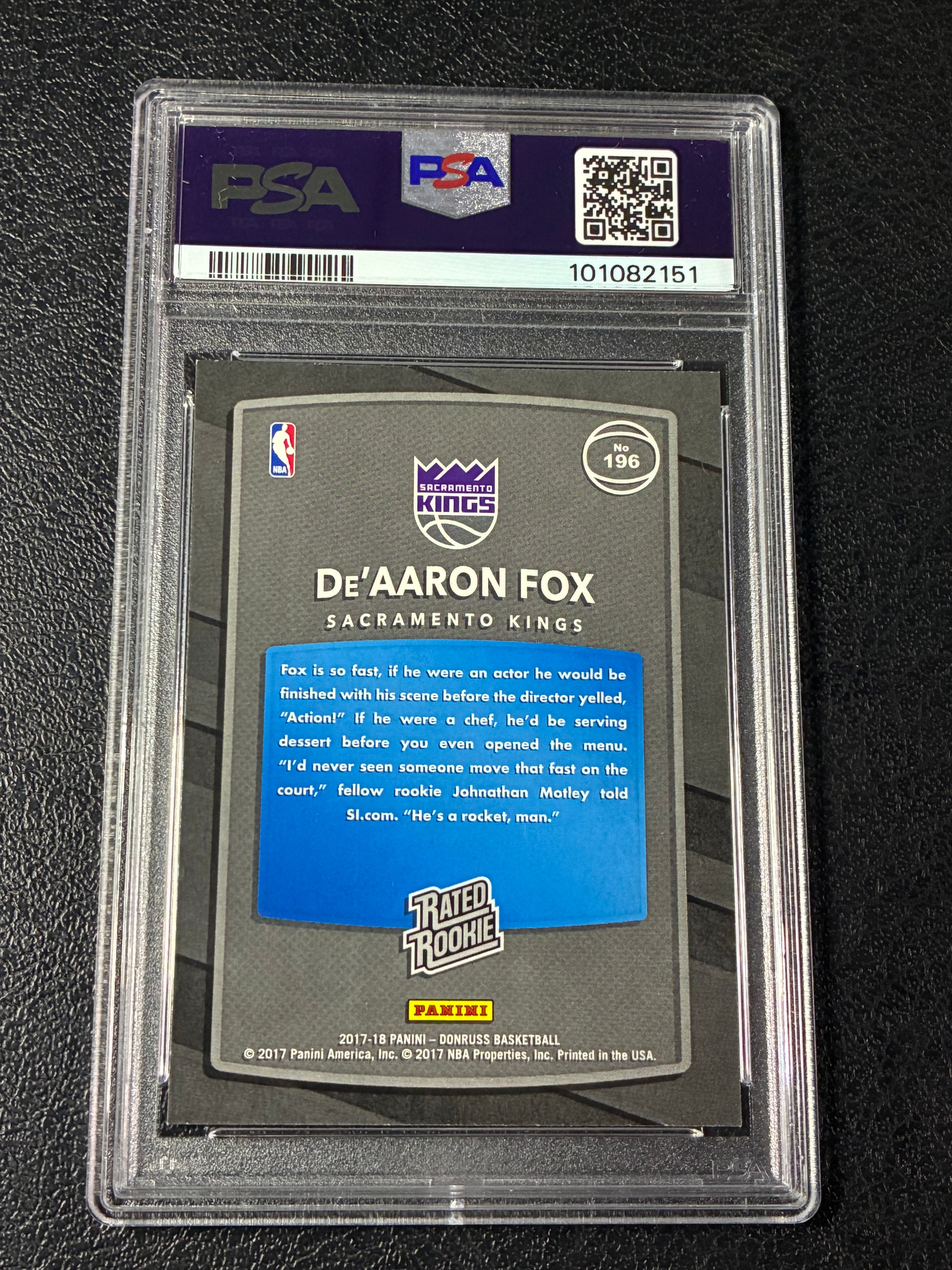 2017-18 Panini Donruss - Rated Rookies De'Aaron Fox #196 (RC) PSA 8🔥