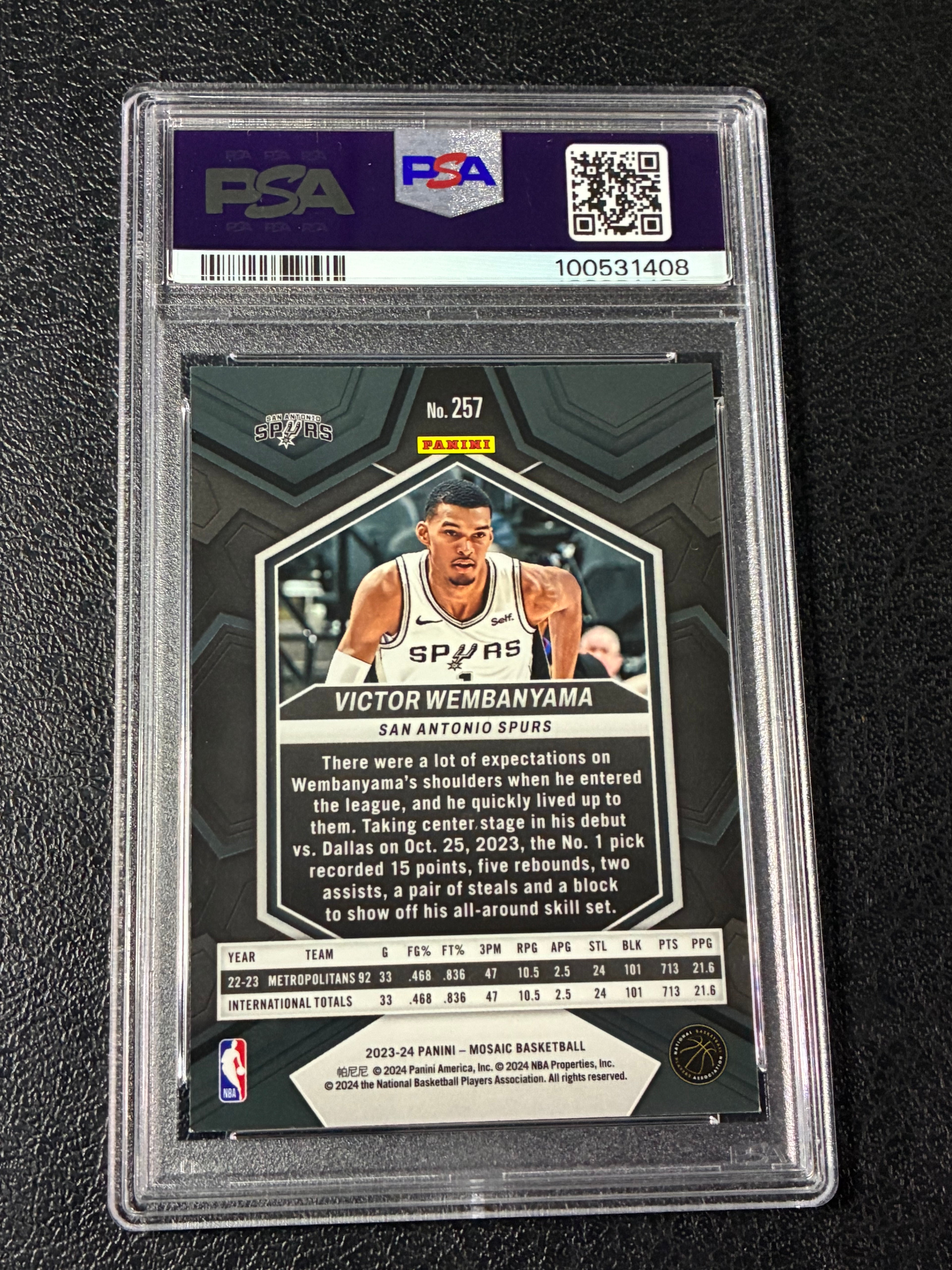 2023-24 Panini Mosaic - NBA Debut Victor Wembanyama #257 (RC) PSA 9🔥✅