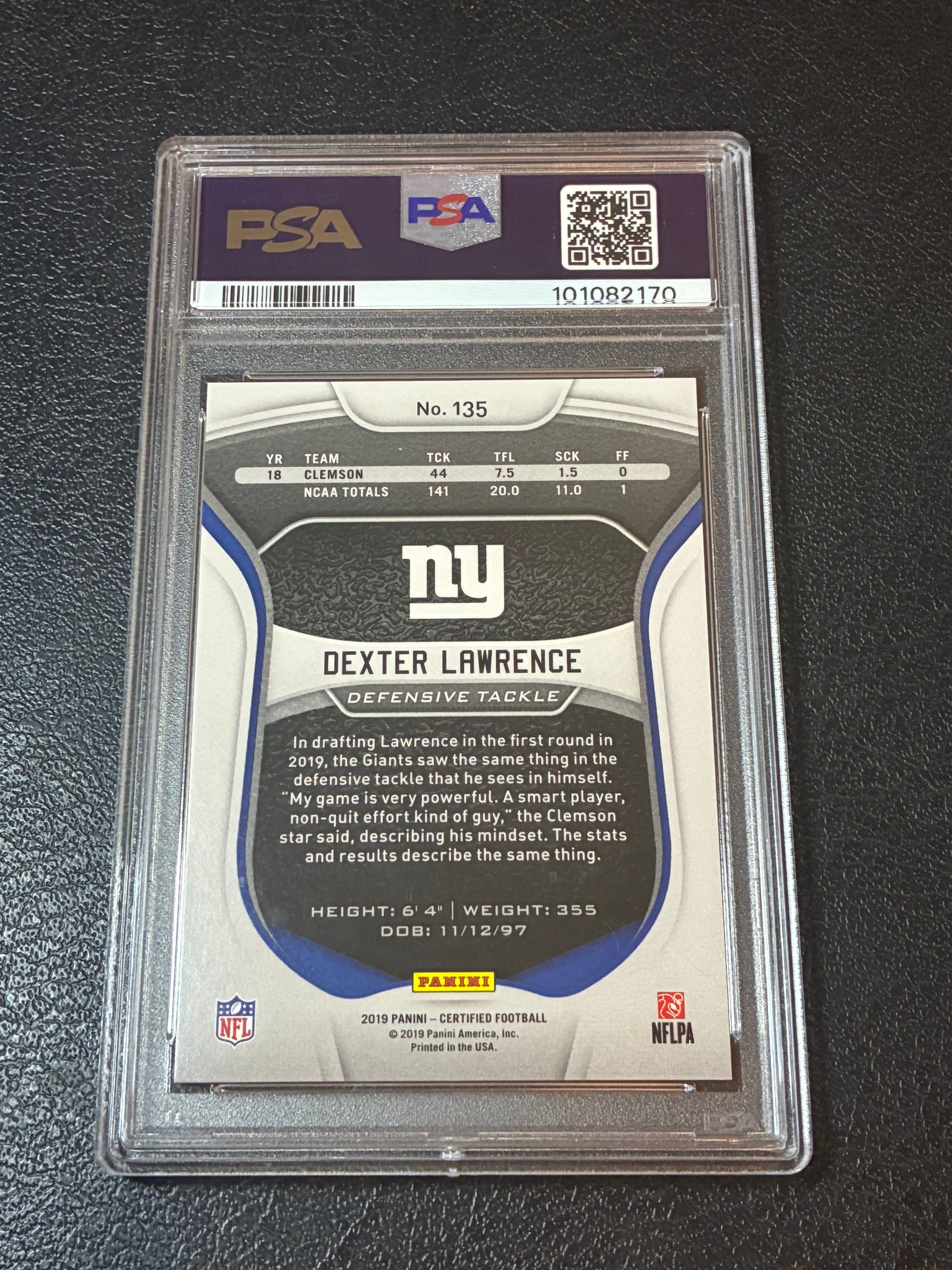 2019 Panini Certified Dexter Lawrence Mirror Teal /35 PSA 9 Pop 1🔥