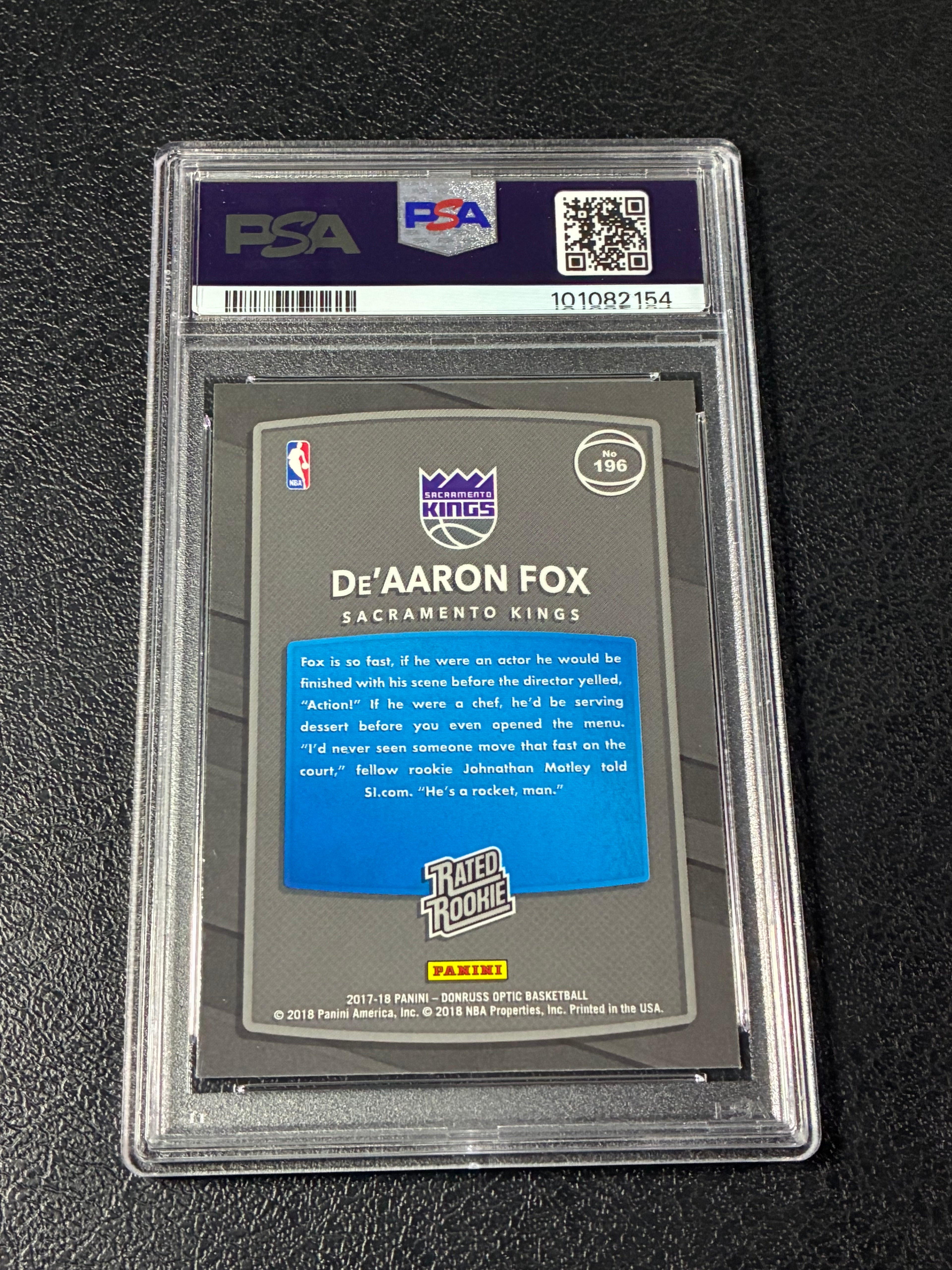 2017-18 Panini Donruss Optic - Rated Rookie De'Aaron Fox #196 (RC) PSA 9🔥