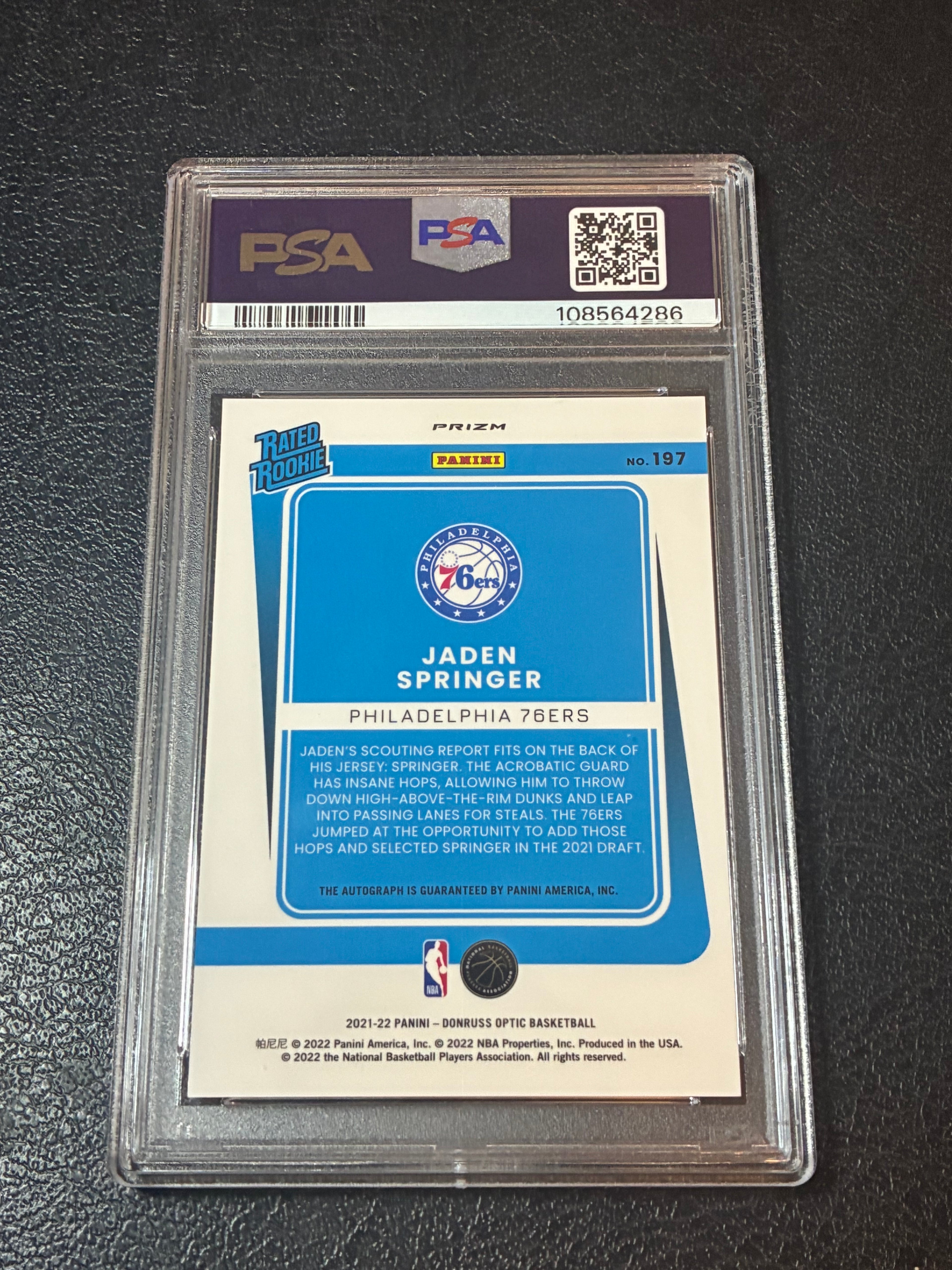 2021 Donruss Optic Jaden Springer Autograph-Fast Break PSA 10 POP 1🔥