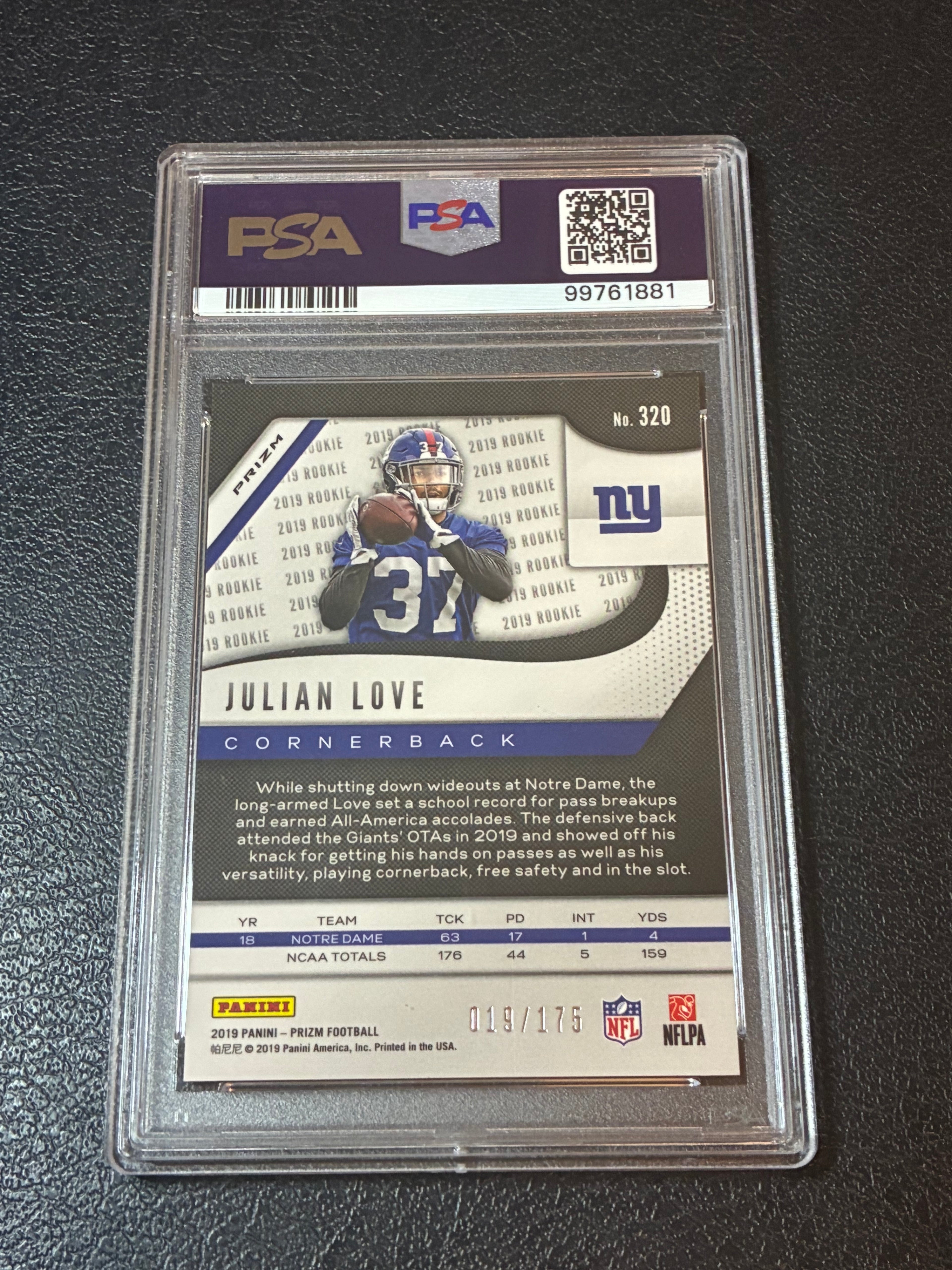 2019 Panini Prizm Julian Love Hyper Prizm /175 PSA 10 Pop 1🔥