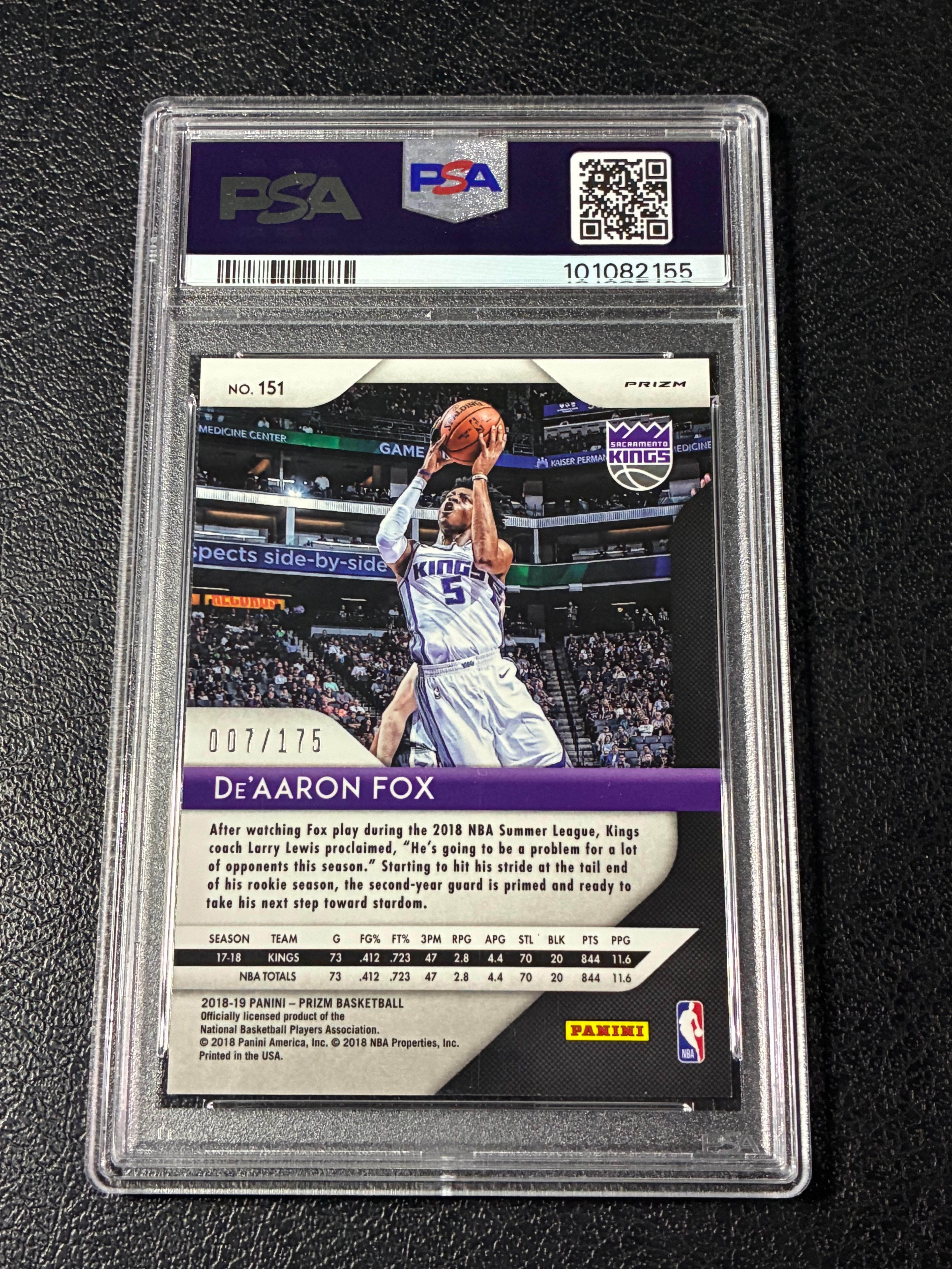 2018 Panini Prizm De’Aaron Fox Fast Break Prizm-Blue /175 PSA 10 Pop 1🔥