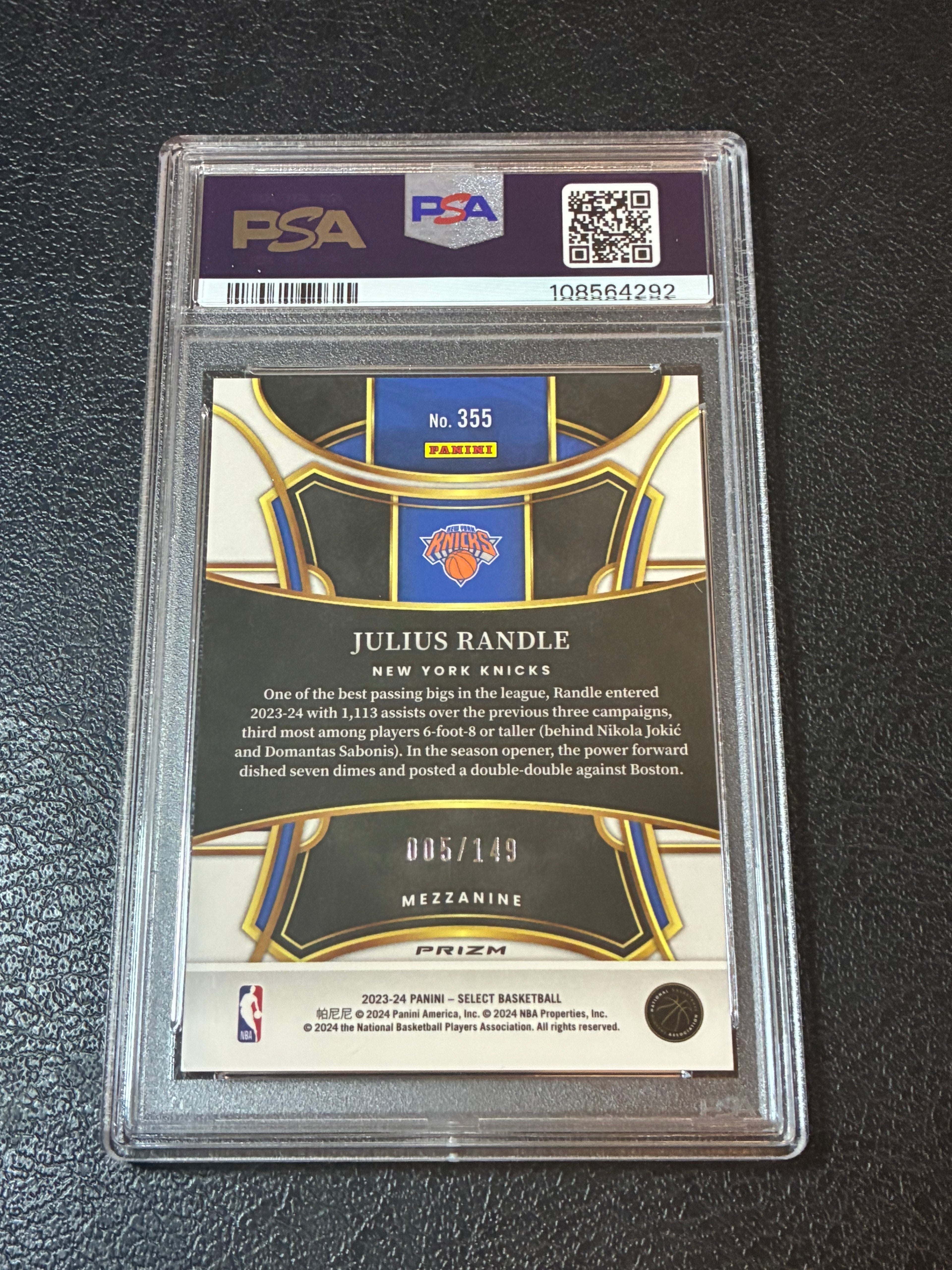 2023 Panini Select Julius Randle White Prizm /149 PSA 10 Pop 1🔥