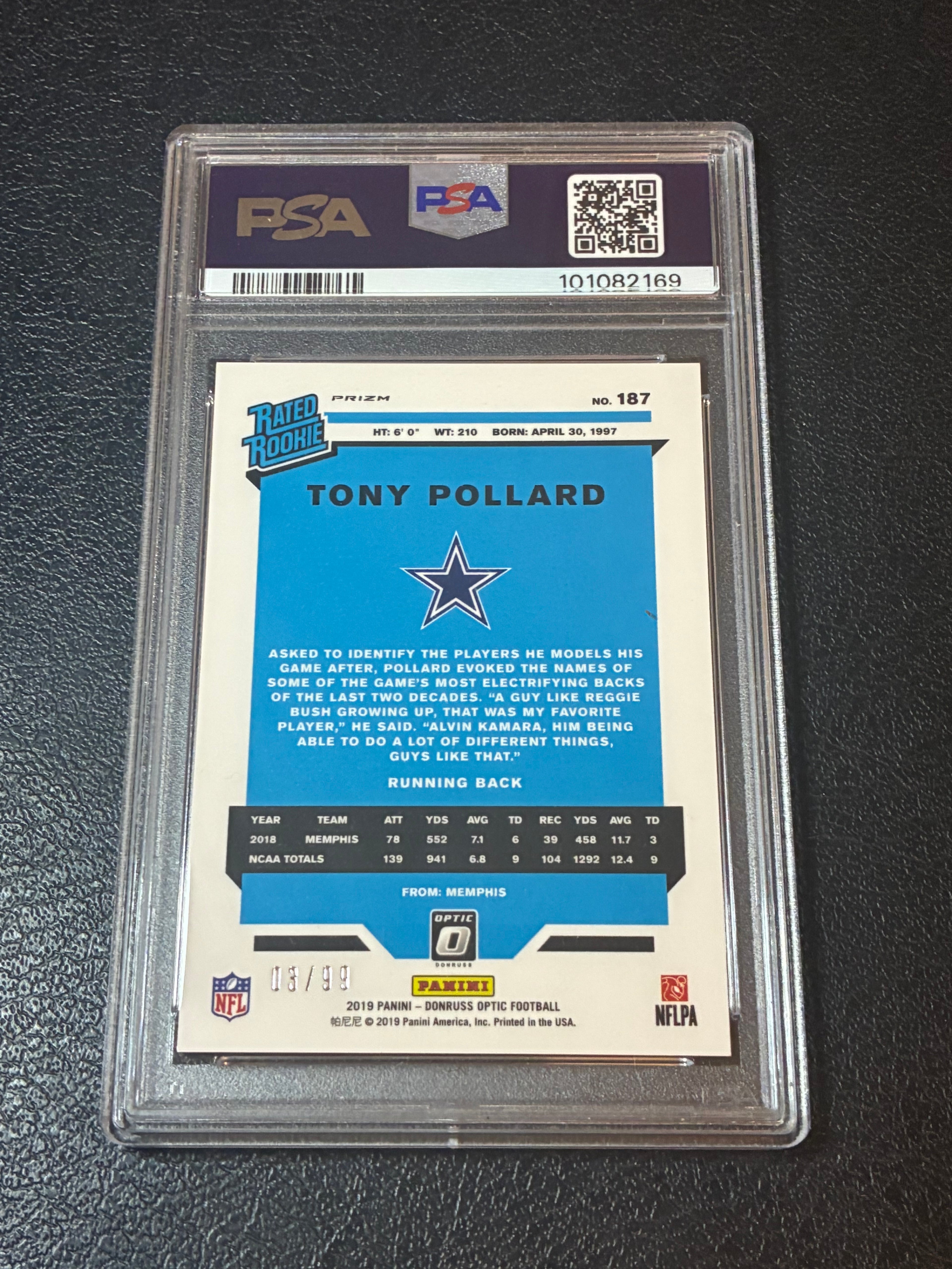 2019 Panini Donruss Optic Rookie Tony Pollard Red /99 PSA 9 Pop 3🔥