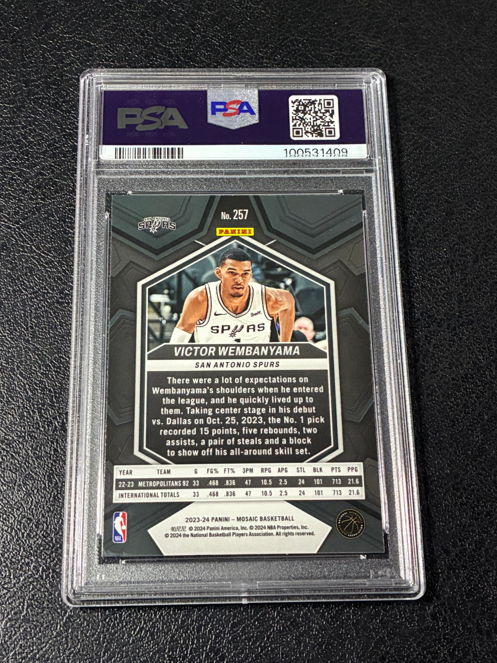2023-24 Panini Mosaic - NBA Debut Victor Wembanyama #257 (RC) PSA 10🔥✅