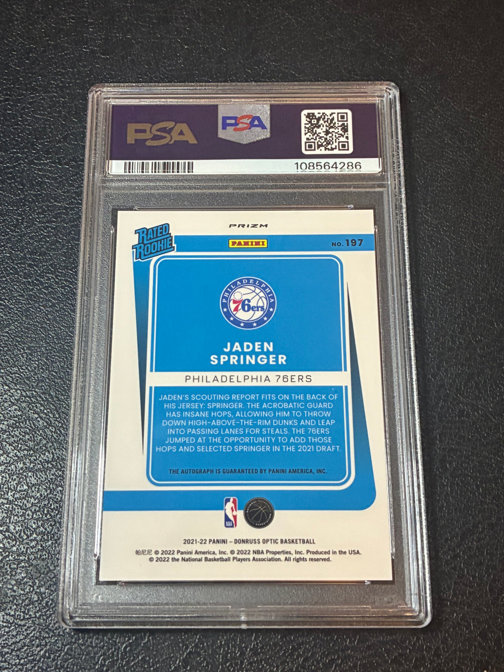 2021 Donruss Optic Jaden Springer Autograph-Fast Break PSA 10 POP 1🔥
