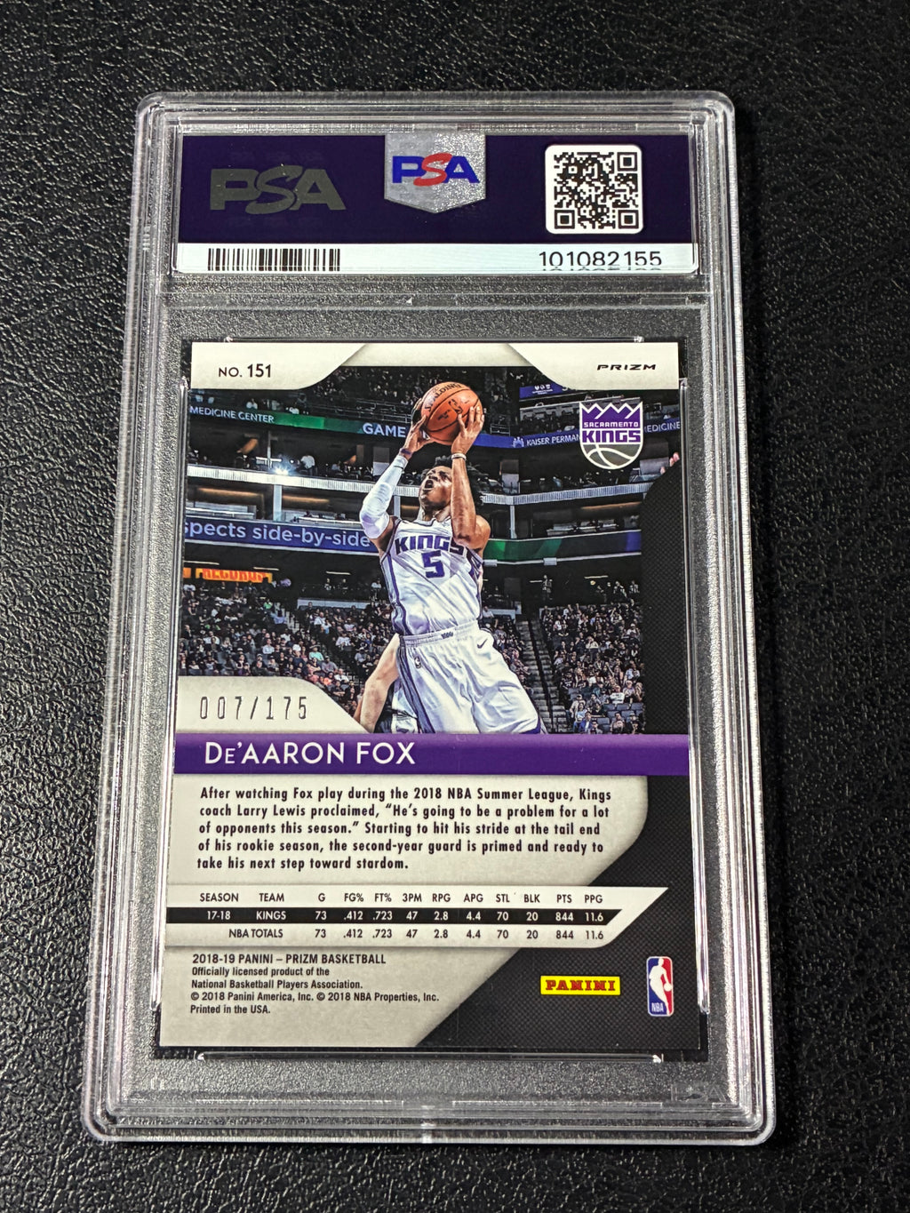 2018 Panini Prizm De’Aaron Fox Fast Break Prizm-Blue /175 PSA 10 Pop 1🔥