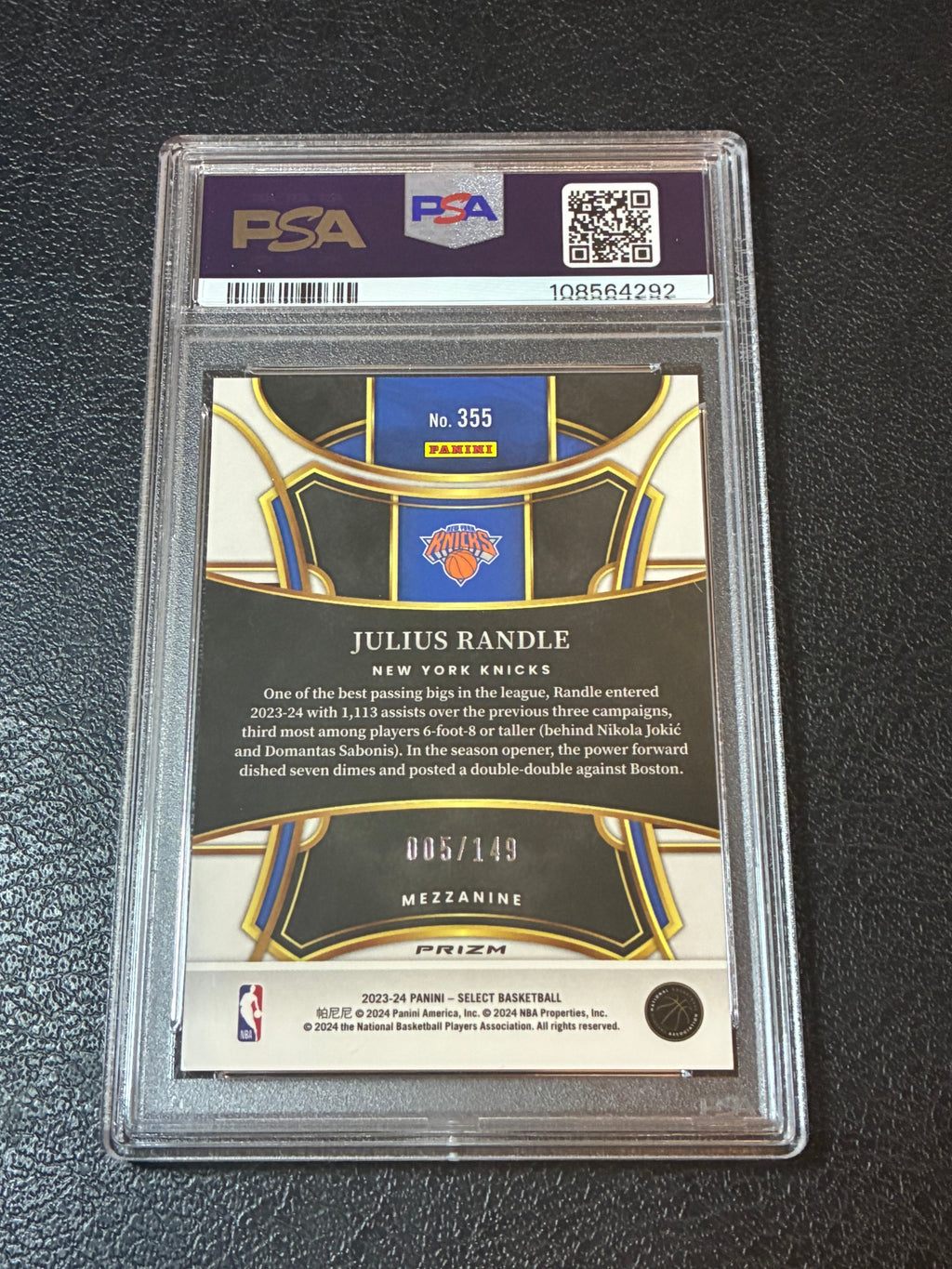 2023 Panini Select Julius Randle White Prizm /149 PSA 10 Pop 1🔥