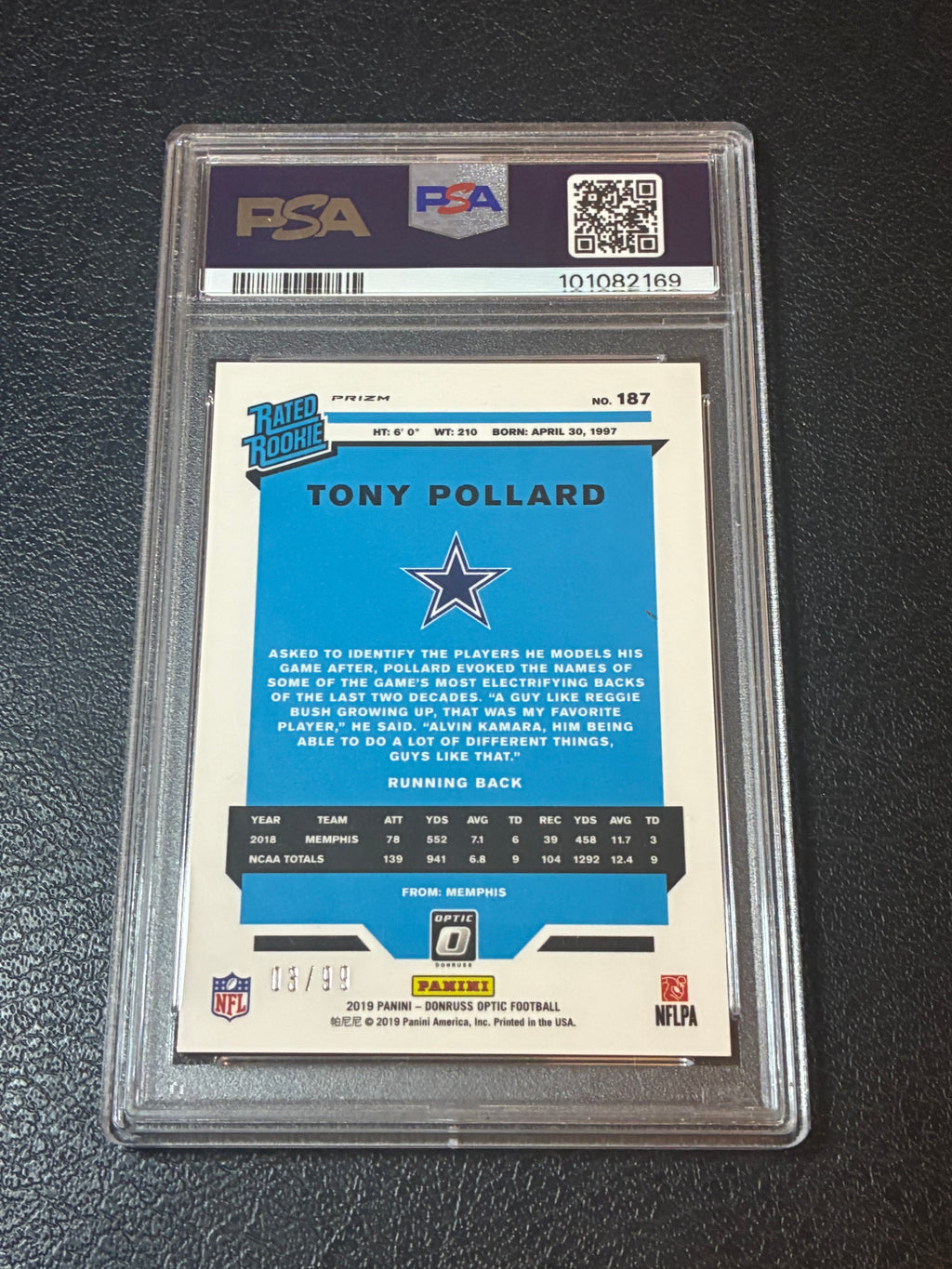 2019 Panini Donruss Optic Rookie Tony Pollard Red /99 PSA 9 Pop 3🔥